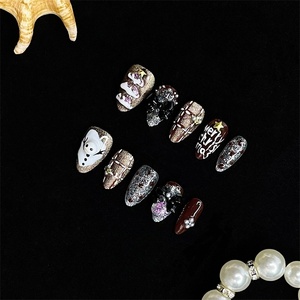 Uñas Postizas Acrílicas Cortas de Almendra, Estilo Retro Francés, Tallado Tridimensional de Alta Calidad, Personalizables, Paquete de 10 Piezas - Product Image 2