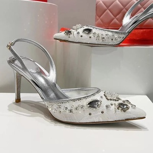 Factory Custom 2025 New Temperament Stiletto Heels Pointy Toe <strong>Slipper</strong> Embroidered <strong>Beaded</strong> Lace <strong>Mesh</strong> Sandals Designer Shoes Woman - Product Image 1