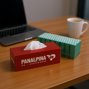 Portafazzoletti Panalpina con design a righe rosse e logo del marchio 6 Continenti per uso in ufficio - Product Image 3