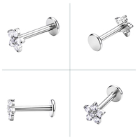 -TT- ASTM F136 Titanium Internally Threaded Flower Cross Labret Studs Perhiasan Tindik Bibir, Tindik Tulang Rawan, Tindik Telinga, Perhiasan Tindik Tubuh