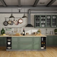 Armoire de cuisine modulaire en bois de style moderne, armoires de cuisine blanches avec plan de travail noir, armoires de cuisine en zinc