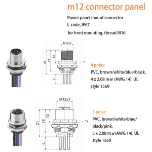 ขั้วต่อ M12 DIN แบบแผง ABD รหัส L ชนิดตัวผู้ IP67 250V DC ตัวเรือนอะลูมิเนียมอัลลอยด์ สำหรับติดตั้งด้านหลัง/ด้าน<span class=keywords><strong>หน้า</strong></span> - Product Image 5