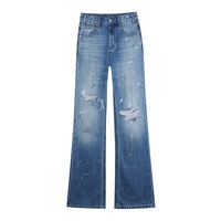 YUANBOFEI Nouveauté Jean vintage de haute qualité pour femme, coupe droite décontractée, déchiré, jambe large, taille haute, respirant, style hip-hop