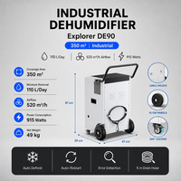 Déshumidificateur commercial et industriel Moiswell DE90 110L, débit d'air 520CMH, 915W, dégivrage automatique, tuyau de drainage 5m, blanc, neuf