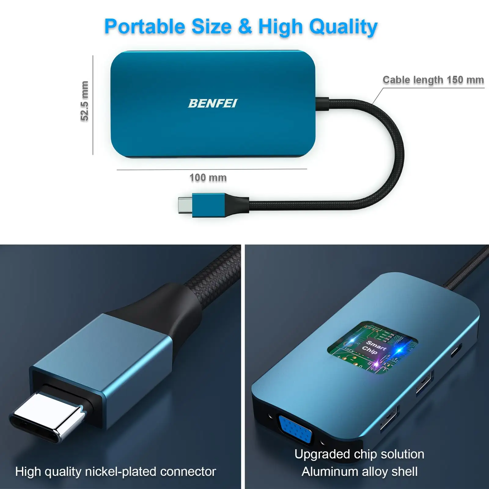벤페이 USB C MST 허브 8 in1 (2 * HDMI/1 * VGA, 3 * USB 3.0/100W 전원 공급/3.5mm Aux 오디오 포함), iPhone 15 와 호환 가능