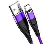 Kabel pengisi daya tipe c, 1m 3A desain ekor ikan dikepang nilon pengisian cepat data usb tipe-c jalinan kabel nilon