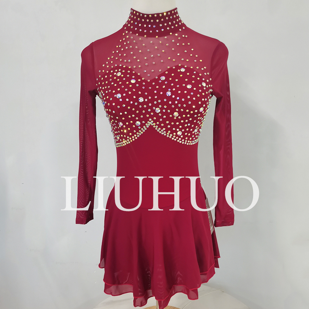 Multicolor Red Leotard for Women Girls Teens Artistic Ice Skating Dress for Competitions and Christmas Gifts