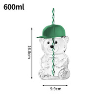 Mug à café glacé en verre borosilicate 20oz avec logo personnalisé, motif ours en peluche fraise mignon, avec couvercle et paille, pour les fêtes