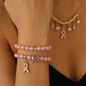 Collier et bracelet en alliage avec ruban de sensibilisation, pour la prévention du cancer du sein et la lutte contre le SIDA, ruban rouge, pour femmes professionnelles - Product Image 2