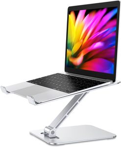 Support d'ordinateur portable réglable en argent personnalisé avec coussin de refroidissement, support de bureau en aluminium à hauteur réglable en métal - Product Image 1
