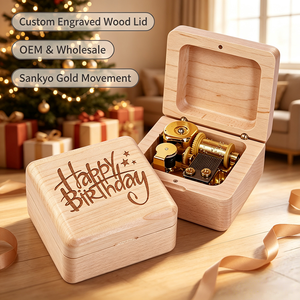 Boîte à musique en bois <span class=keywords><strong>d</strong></span>'érable gravée Joyeux <span class=keywords><strong>Anniversaire</strong></span>, 18 notes, plaquée or, mécanique à remonter Sankyo, cadeau souvenir <span class=keywords><strong>d</strong></span>'<span class=keywords><strong>anniversaire</strong></span> - Product Image 1