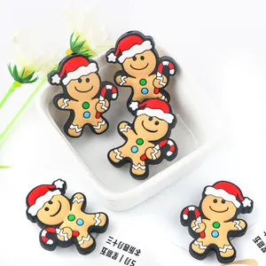 Kovict Christmas gingerbread man Silicone Beads Baby Teething Toys Chew Charm Focal Bead For Pens Making Bracelet Keychain