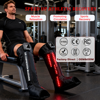 Luftkompressions-Beinmassagegerät mit Rotlicht 660nm 850nm, 5 Kammern, Wärme und Vibration, Kabellos Aufladbar für Erholung nach dem Training