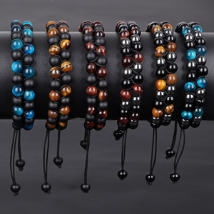 Bracelet ajustable tressé double couche en pierre naturelle œil de tigre et <span class=keywords><strong>hématite</strong></span> 6 mm pour homme, triple protection, style vintage, cadeau - Product Image 3