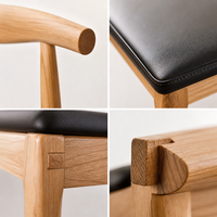 Chaise de salle à manger vintage en cuir XY avec accoudoirs en bois, classique pour restaurant et café, chaise rembourrée pour salle à manger