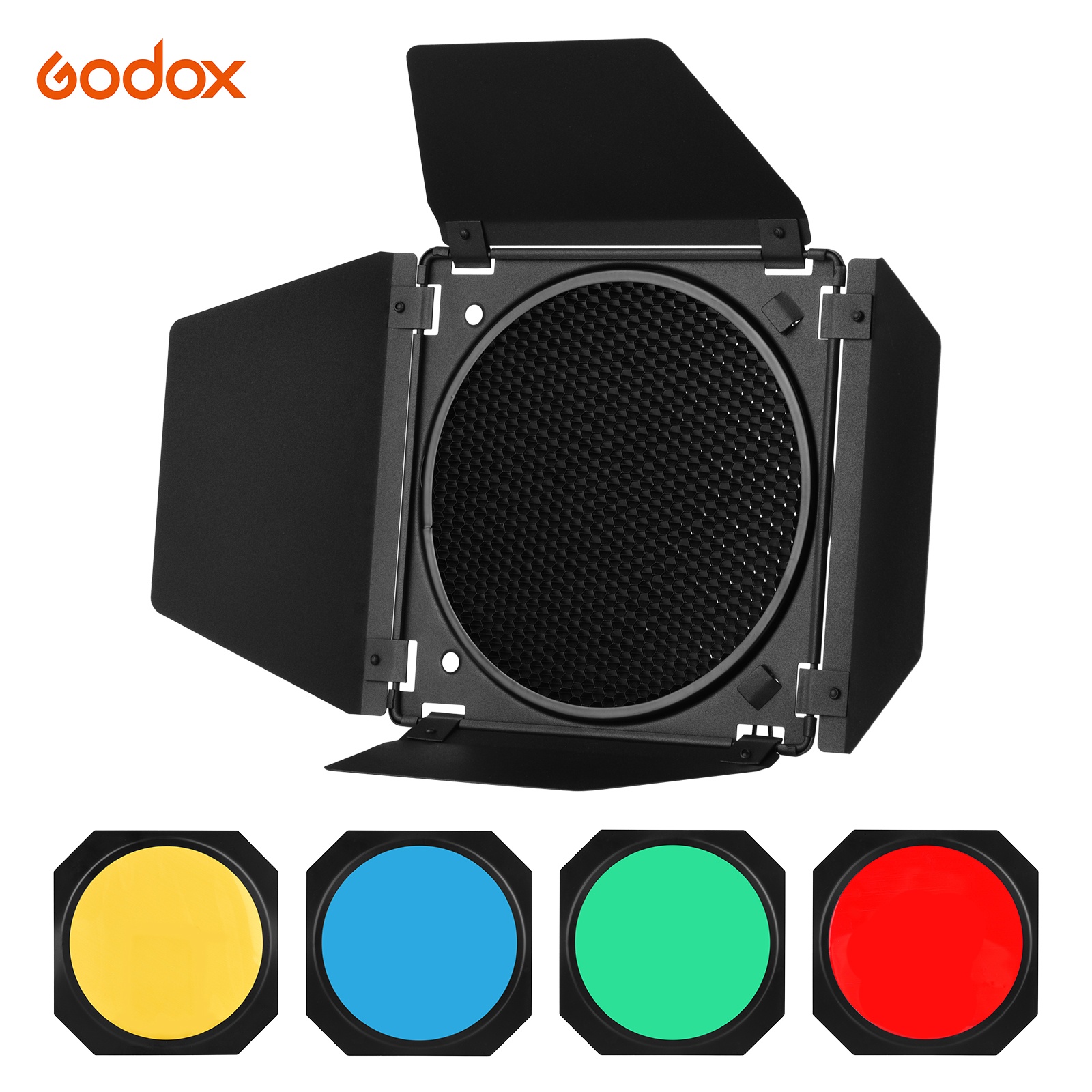 Godox BD-04 Barn Door Honeycomb Grid 4 Color Filter Bowens Mount