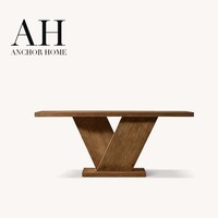 Table console scandinave en chêne de qualité supérieure, design à base en V, panneaux angulaires emboîtables, pied socle pour entrée, personnalisable OEM/ODM