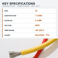 Fil de silicone extra souple torsadé UL3512 22AWG 600V -60°C~200°C, câble haute température en cuivre étamé pour luminaires et chauffage