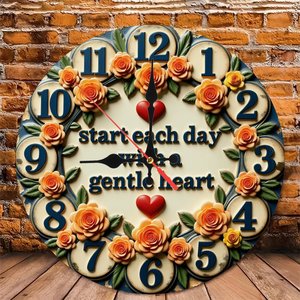 <b>Round</b> Wooden Wall Clock 25x25Cm Farmhouse Style Silent Indoor Home Decor - Product Image 5