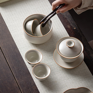 Lavador de Tazas de Cerámica Estilo Retro Chino Ru Kiln, Beige, Borde Recto, para Accesorios de Té, Uso Doméstico Duradero - Product Image 3