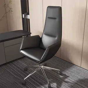 Cadeira executiva de escritório luxuosa Jieao série W6 em couro sintético PU com encosto alto e confortável