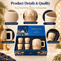 Souvenirs de voyage de style islamique, tasse en céramique et ensemble de quatre petites tasses, coffret cadeau avec design de mosquée gravé au laser, vente en gros