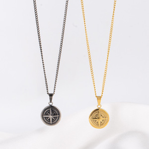 Stainless Steel Eight Pointed <b>Star</b> Coin Pendant Necklace Unisex Gold Antique Silver Geometric <b>Design</b> Jewelry For Men And Women - Product Image 2