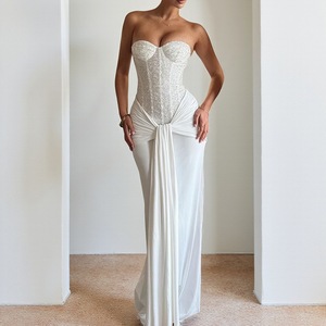 Robe de soirée longue pour femme en polyester, nouveau style occidental, avec bustier à ruban fluide, cintrée à la taille, amincissante, élégante et unie - Product Image 5