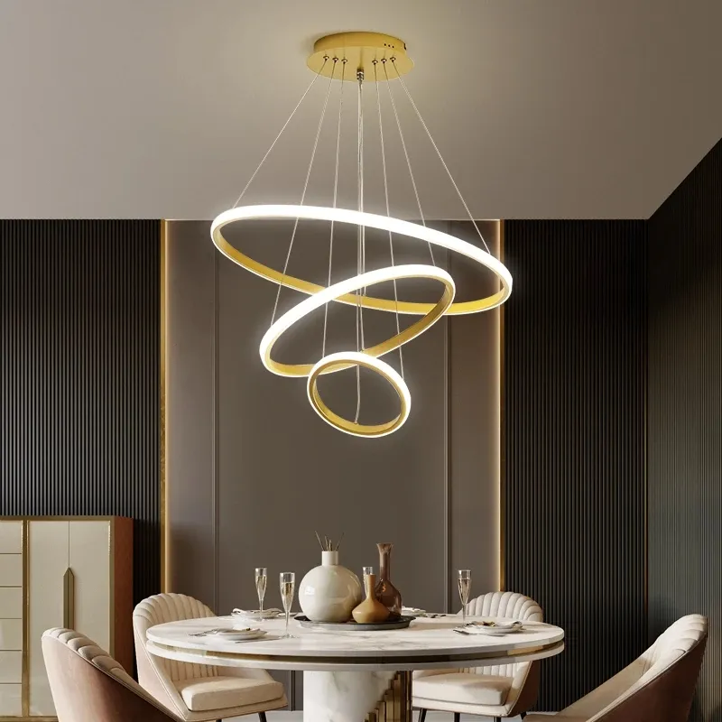 Modern Simple Acrylic Led Circular Pendant Lamp Hanging Dimmable Ring Chandelier E802