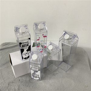 <strong>Double</strong> <strong>Wall</strong> Clear Acrylic Plastic 17oz 500ml 34oz 1000ml Blank Milk Carton Shaped Personalized Water Bottle Milk <strong>Box</strong> with Straw - Product Image 6