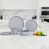 Service de table en céramique grise minimaliste |   Assiettes, bols et tasses en grès |   Compatible micro-ondes et lave-vaisselle |   Étanche et résistant à la chaleur