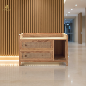 Aruna - Mueble de Salón Moderno de Madera de Teca Maciza, Hecho a Mano, Ahorra Espacio, Multifuncional, con 2 Cajones y Panel Plano - Product Image 2