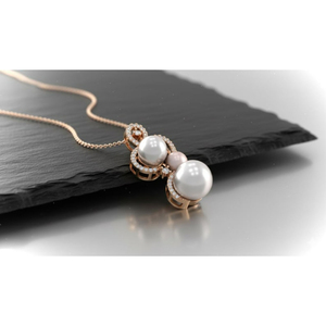 Collier pendentif en or 18 carats avec perle et diamant, serti pavé, design élégant et luxueux, bijoux fins - Product Image 2