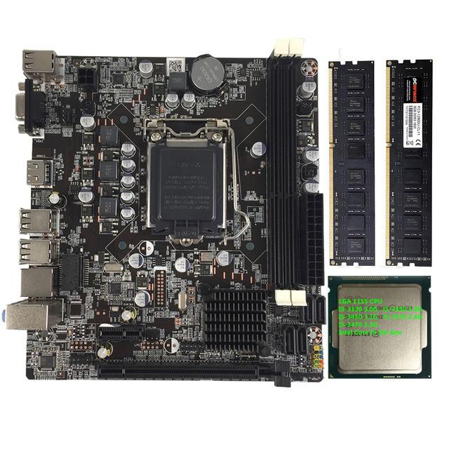 PCWINMAX Processor Motherboard Combo LGA 1155 H61 Chipset Motherboard I5-3470 Quad Core CPU 16GB DDR3 RAM Kit
