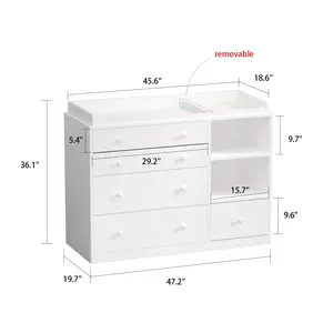 Commode en bois blanc à 5 tiroirs peut être utilisée comme Table à langer pour bébé, coiffeuse, meuble de rangement avec étagère