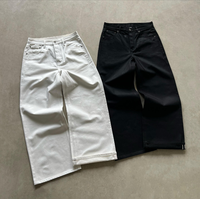 Jean Baggy Homme en Denim Selvedge Japonais Brut Vintage, Noir Jet et Crème, avec Boutons à Deux Pointes Personnalisés de Qualité Supérieure