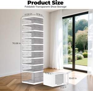 رف أحذية بلاستيكي قابل للطي من FAHKNS، منظم أحذية محمول، خزانة تخزين بباب شفاف مغناطيسي بدون تجميع للمدخل/غرفة المعيشة - Product Image 2