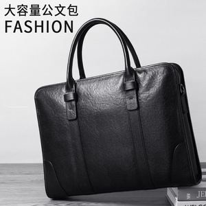 Genuine Leather <b>Briefcase</b> Men's Business Bag Black Top Layer Cowhide Laptop Bag Office Travel Hand Carry Bag - Product Image 1
