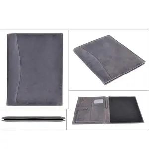 Presentation Resume Foldable Office Executive Letter Size Pen Holder PU Genuine Leather Padfolio File Folder For Documents