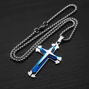 Collier de prière <span class=keywords><strong>pour</strong></span> homme en acier inoxydable, avec pendentif croix, argent, noir, or, chaîne maille forçat étanche, ne ternit pas, idéal <span class=keywords><strong>pour</strong></span> un cadeau - Vente chaude - Product Image 4