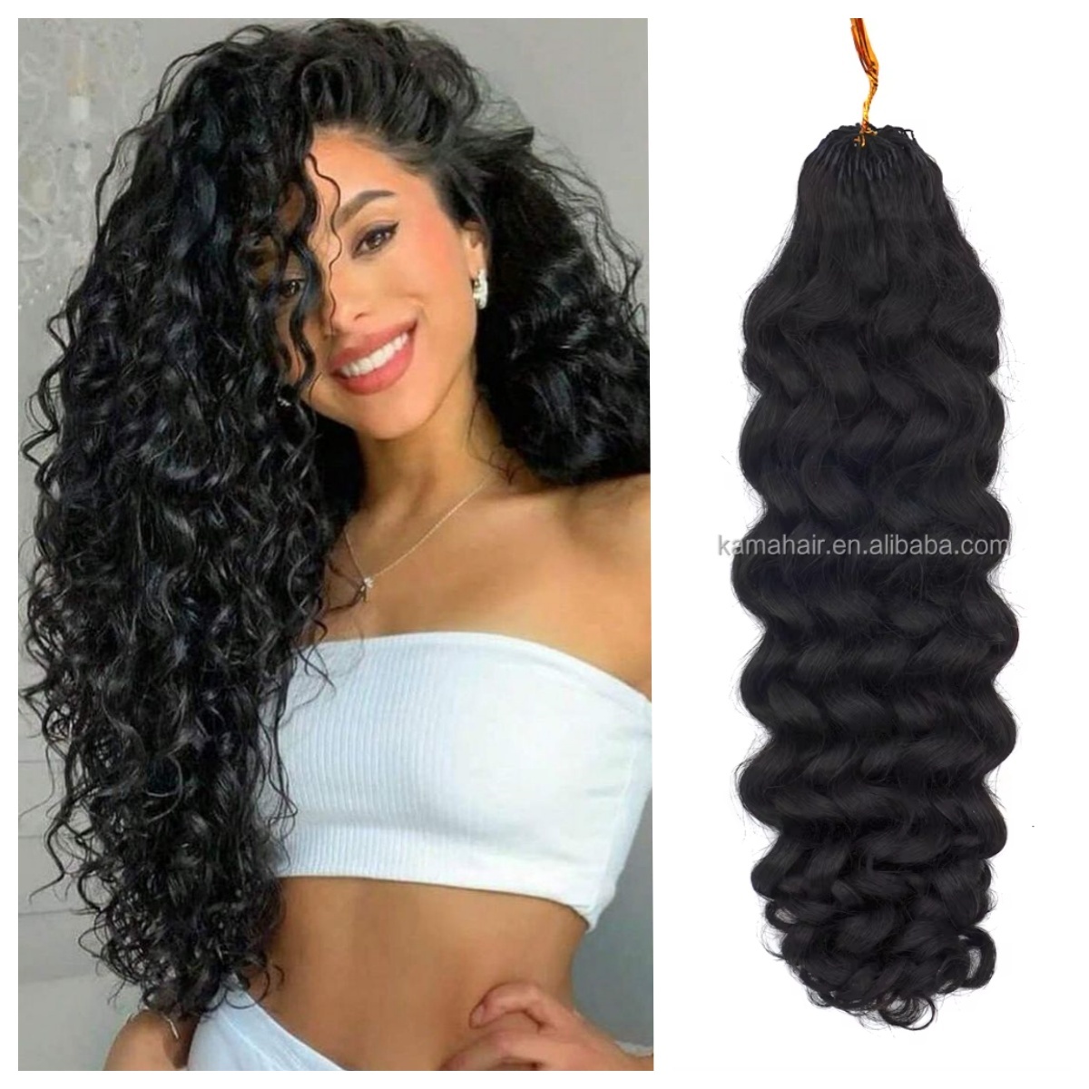 KAMA Feather Tip Crochet Human Hair Extension Deep Curly No Weft Boho Braiding Bulk Hair Wholesale Price
