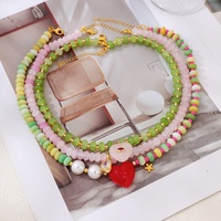 Collier ras du cou en perles rondes de pierre naturelle faites à la main, pendentif cœur rouge, perles, accessoires plaqués cuivre, réglables, accessoires pour femmes