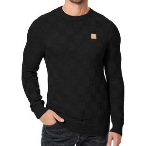 Jersey de punto de cuello redondo de manga larga a cuadros de otoño informal personalizado para hombre, suéter de talla grande tejido de invierno con decoración de patrón - Product Image 2