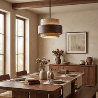 Lampe suspendue en pierre naturelle, travertin et bois, style Wabi Sabi, pour salle à manger, hôtel