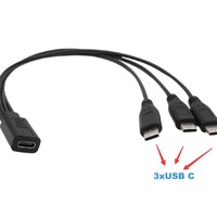 Cable Divisor USB C 3 en 1, USB C Hembra a Triple Macho, Cable de Carga de 30 cm, Salida CC, Material Ignífugo para Dispositivos de Bajo Consumo