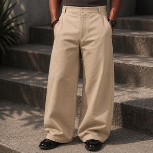 High Quality Custom Streetwear 100% <b>Polyester</b> Breathable Eco-Friendly Baggy Men's Wide Leg Sweatpants Casual Khaki Pants - Product Image 1