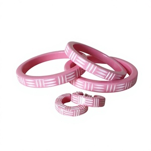 New Resin Bangle Sets Pink Geometric Pattern Acrylic Bangles Stylish Fancy for Women <b>Cute</b> Fashion Jewelry <b>Bracelets</b> for Woman - Product Image 1