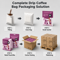 Machine automatique de remplissage et d'emballage de sachets de café filtre SUS304, 60 sachets/min, CE GMP, rinçage à l'azote, codage TTO, film pour sachets alimentaires