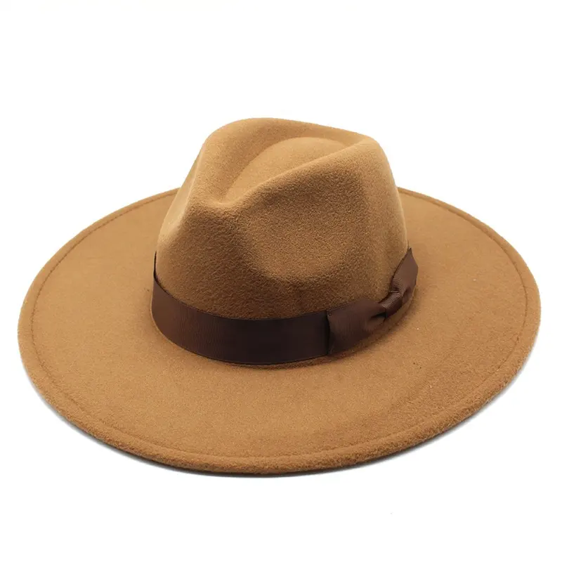 Yay bantları ile kadınlar için Fedora şapka haki ağız 9.5cm Gorras düz büyük geniş ağız Gasquette özelleştirilmiş erkekler için caz kap hissettim