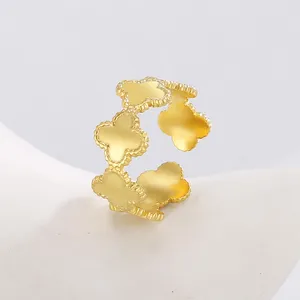 Vnox — bague à trèfle à quatre feuilles en acier inoxydable, bijou de grande taille plaqué or, ajustable